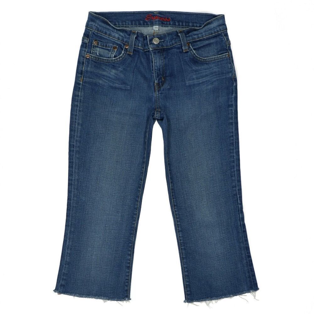 Express Stella Jeans Size 29 Womens Altered to Capri Blue Denim Measures 28x19.5